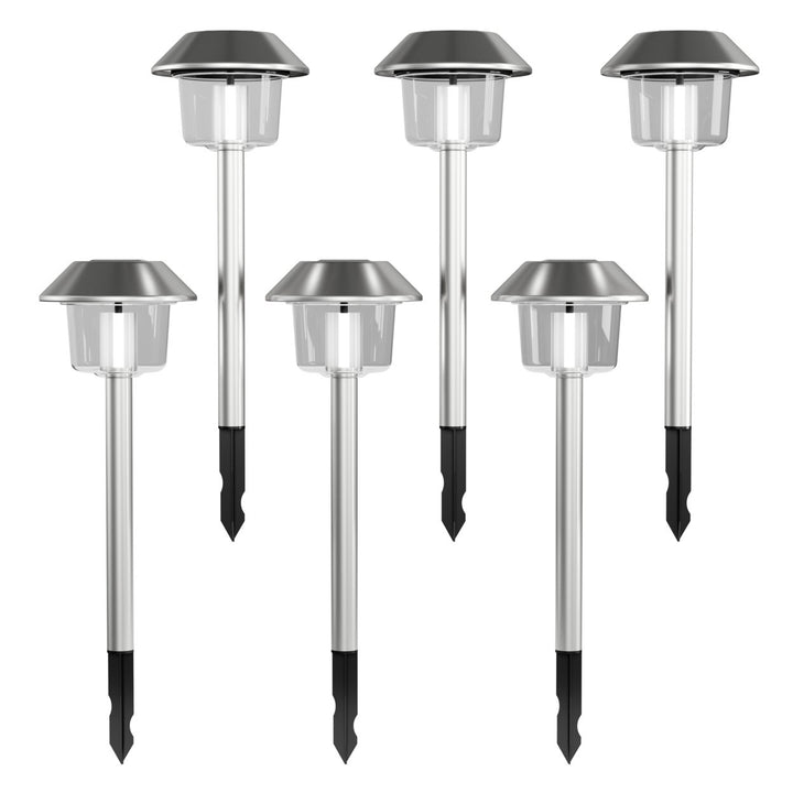 Solar Pathway Lights Set of 6 Stainless Steel Outdoor Garden Stake Lighting Image 5