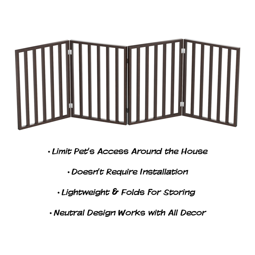 Wooden Pet Gate Foldable 4-Panel Indoor Barrier Fence Lightweight Brown 72x24 Image 3