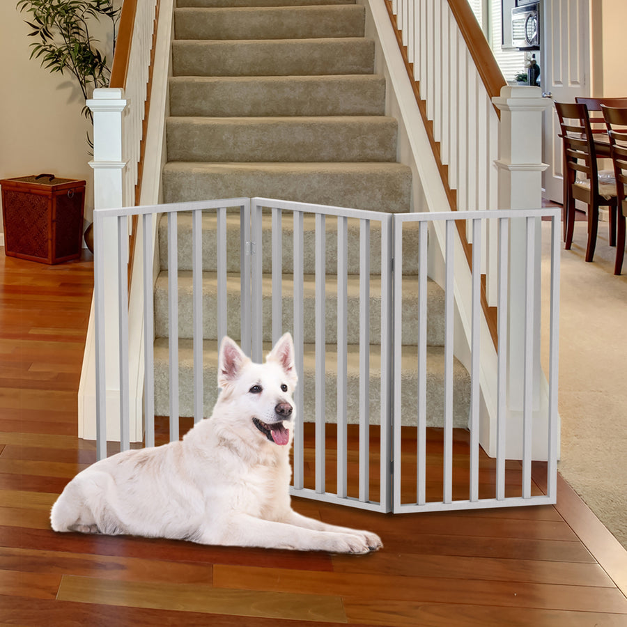 Wooden Pet Gate 3-Panel Freestanding Indoor Barrier White 54x32 Lightweight Foldable Image 1