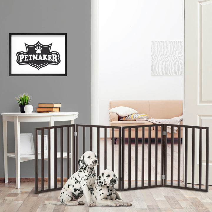 Wooden Pet Gate Foldable 4-Panel Indoor Barrier Fence Lightweight Brown 72x24 Image 5