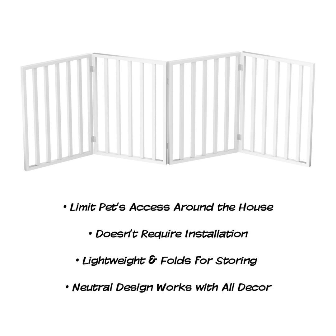 Wooden Pet Gate- Foldable 4-Panel Indoor Barrier Fence, Freestanding and Lightweight Design for Dogs, Puppies, Pets- 72 Image 3