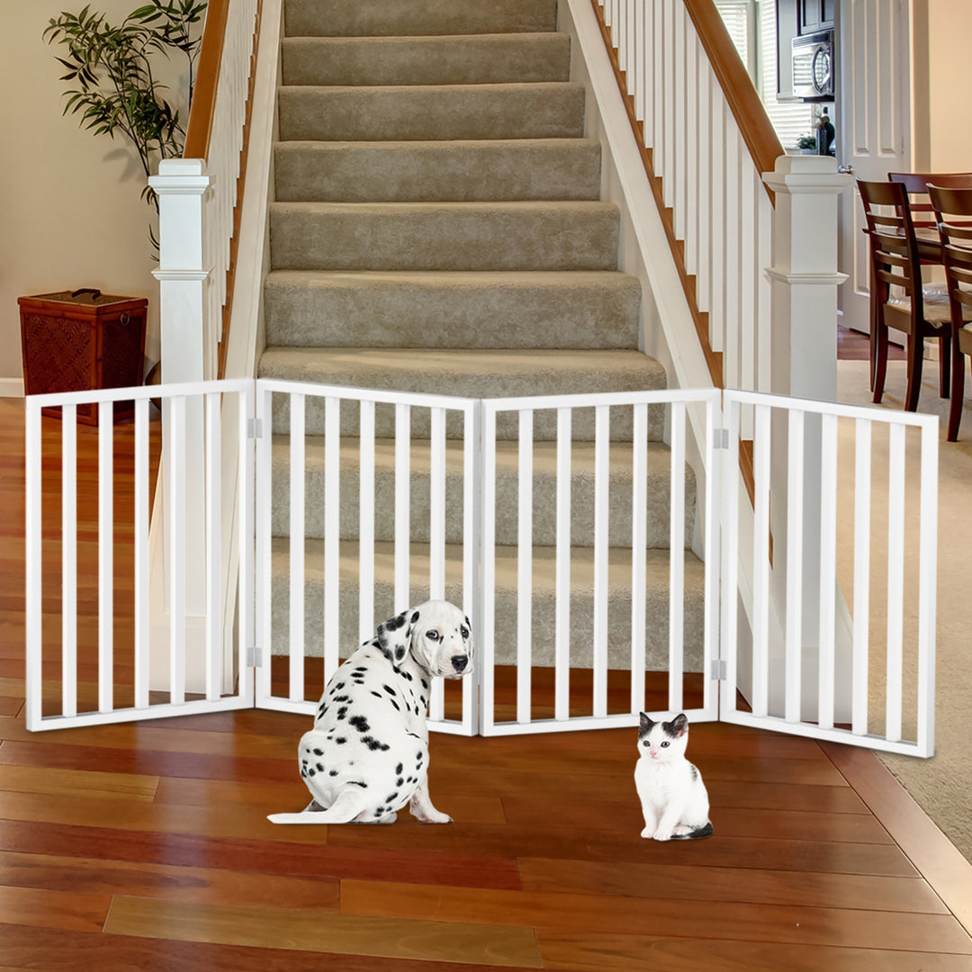 Wooden Pet Gate- Foldable 4-Panel Indoor Barrier Fence, Freestanding and Lightweight Design for Dogs, Puppies, Pets- 72 Image 4