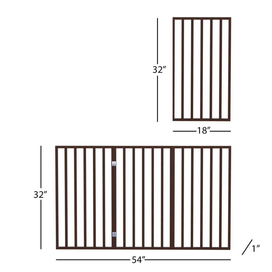 Wooden Pet Gate 3-Panel Freestanding Foldable Dog Barrier Dark Brown 54x32 Image 2