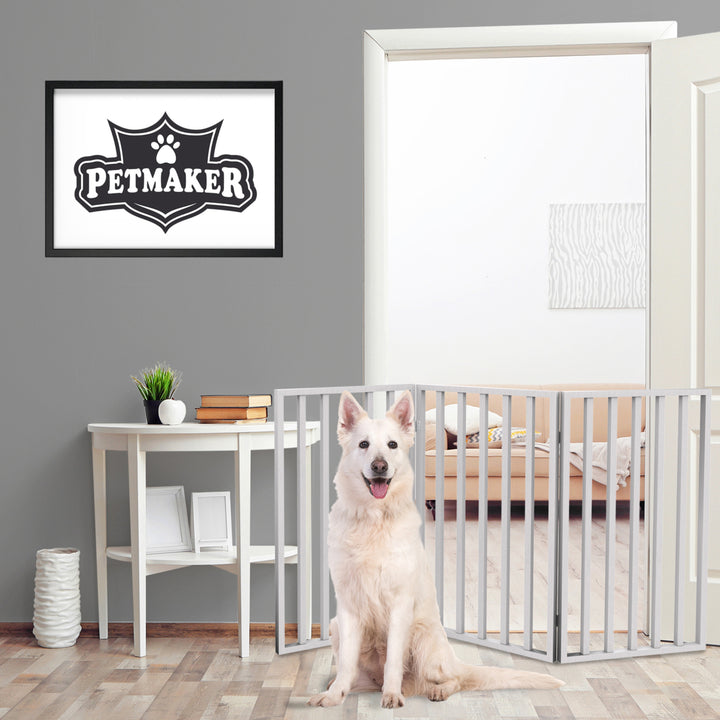 Wooden Pet Gate 3-Panel Freestanding Indoor Barrier White 54x32 Lightweight Foldable Image 4