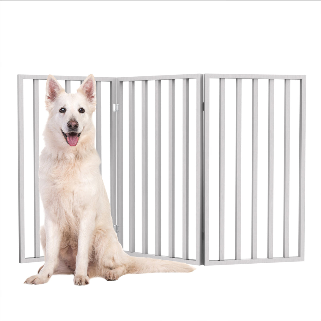 Wooden Pet Gate 3-Panel Freestanding Indoor Barrier White 54x32 Lightweight Foldable Image 5