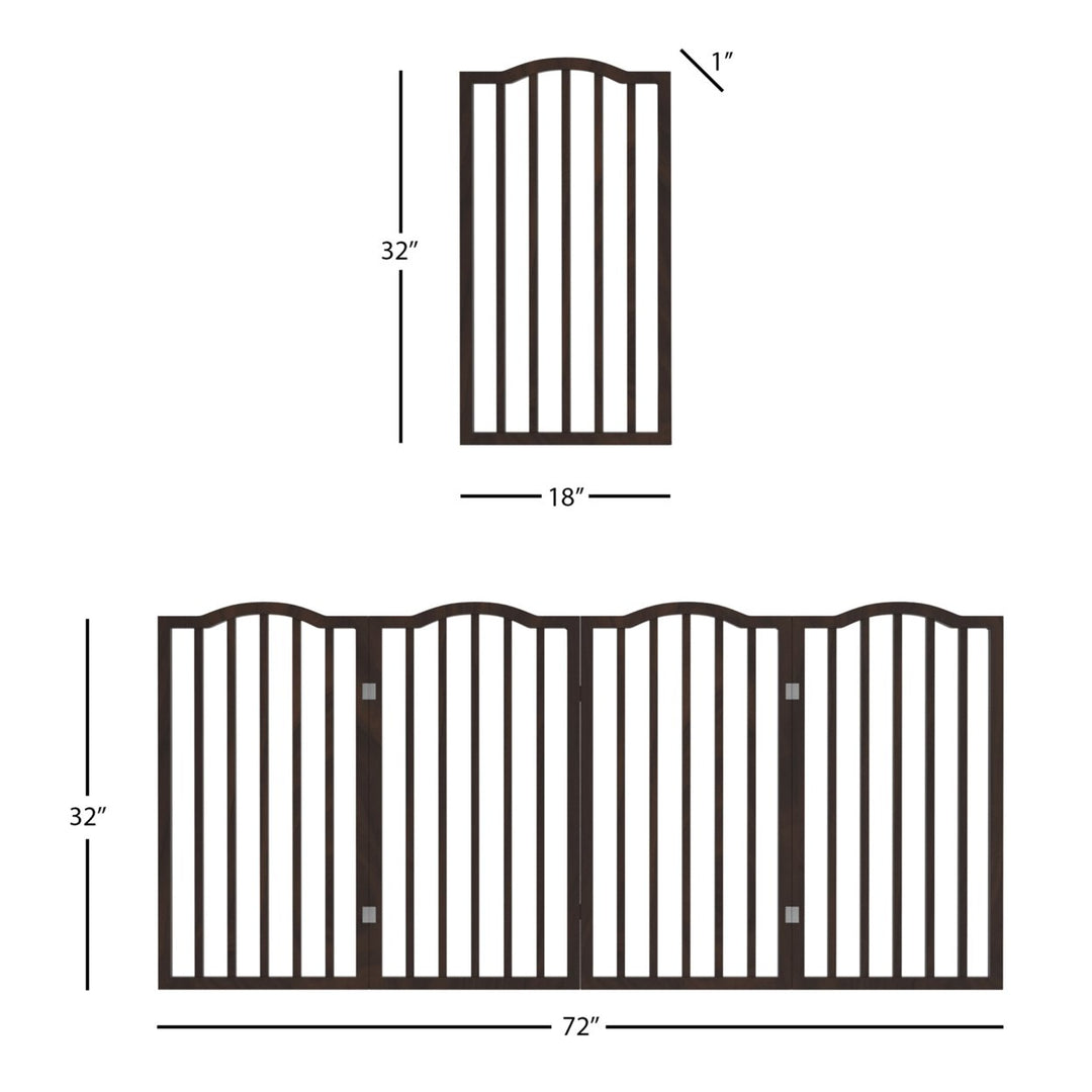 Wooden Pet Gate Tall 4-Panel Foldable Indoor Fence Brown 72x32 Sturdy Design Image 2