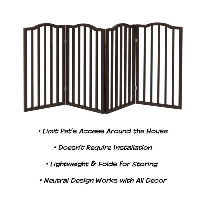 Wooden Pet Gate Tall 4-Panel Foldable Indoor Fence Brown 72x32 Sturdy Design Image 3