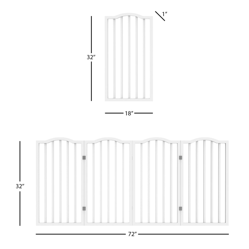 Wooden Pet Gate Tall Freestanding 4-Panel Barrier Fence Foldable White 72x32 Image 2