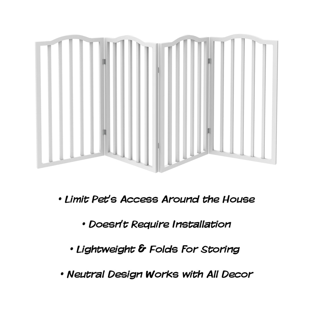 Wooden Pet Gate Tall Freestanding 4-Panel Barrier Fence Foldable White 72x32 Image 3