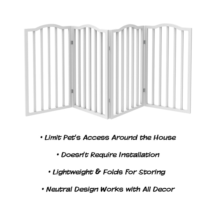 Wooden Pet Gate Tall Freestanding 4-Panel Barrier Fence Foldable White 72x32 Image 3