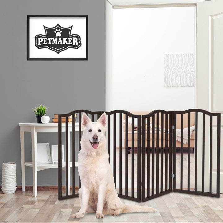 Wooden Pet Gate Tall 4-Panel Foldable Indoor Fence Brown 72x32 Sturdy Design Image 5