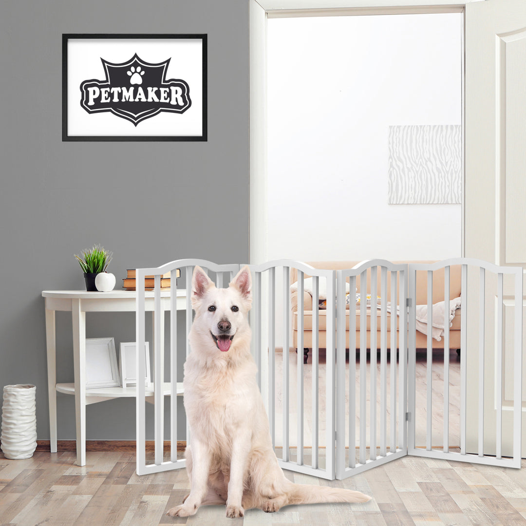 Wooden Pet Gate Tall Freestanding 4-Panel Barrier Fence Foldable White 72x32 Image 5