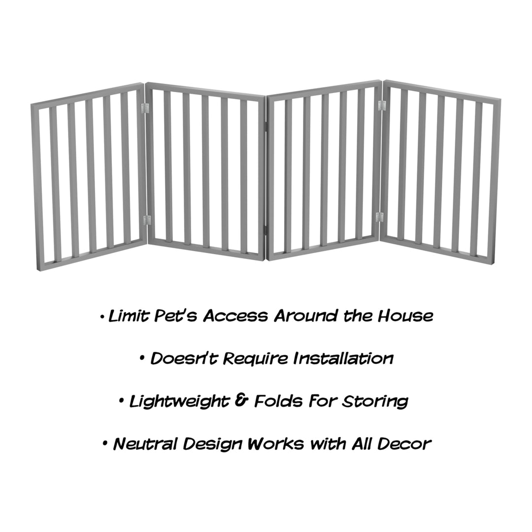 Wooden Pet Gate- Foldable 4-Panel Indoor Barrier Fence, Freestanding and Lightweight Design for Dogs, Puppies, Pets- 72 Image 3