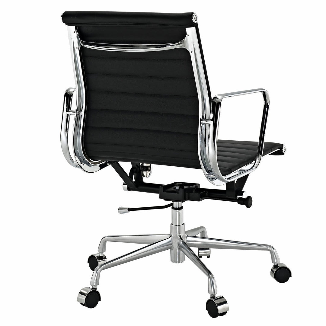 Modern Ribbed Mid Back Office Chair Black Italian Leather Image 3