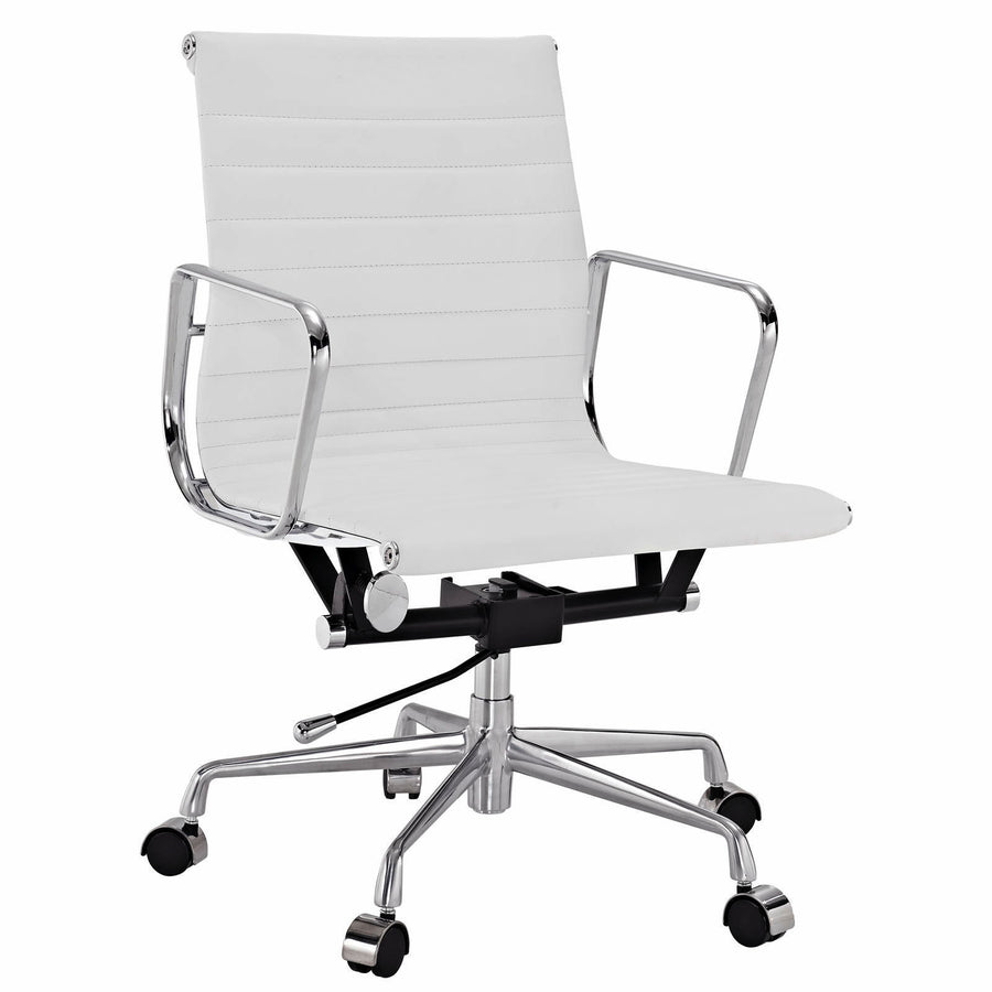 Modern Ribbed Mid Back Office Chair White Italian Leather Image 1