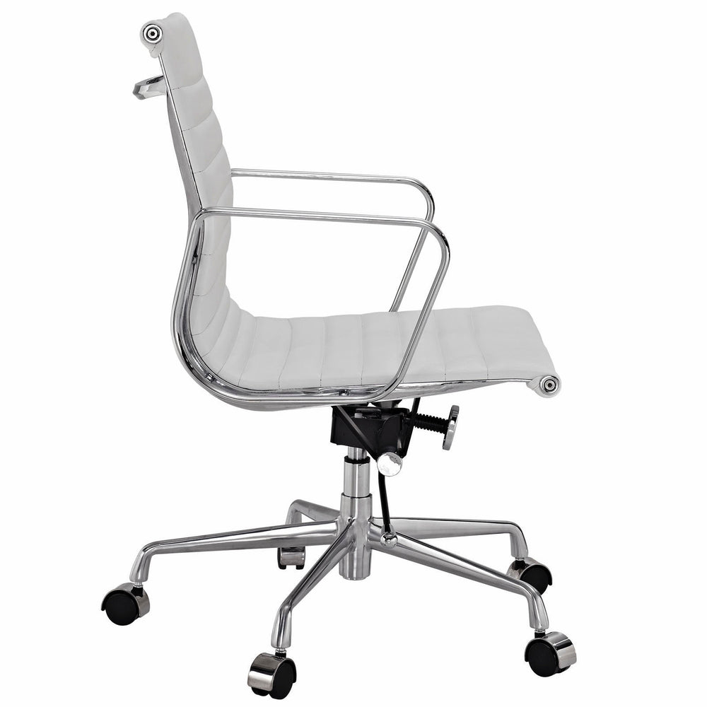 Modern Ribbed Mid Back Office Chair White Italian Leather Image 2