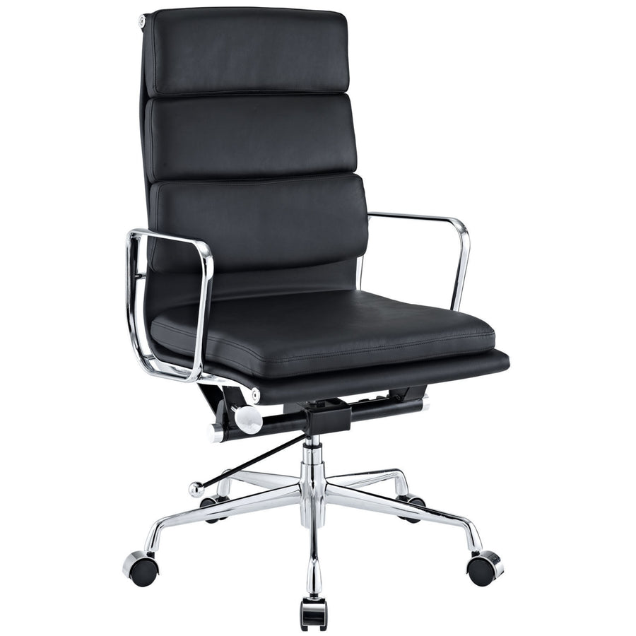 Modern Padded High Back Office Chair Black Italian Leather Image 1