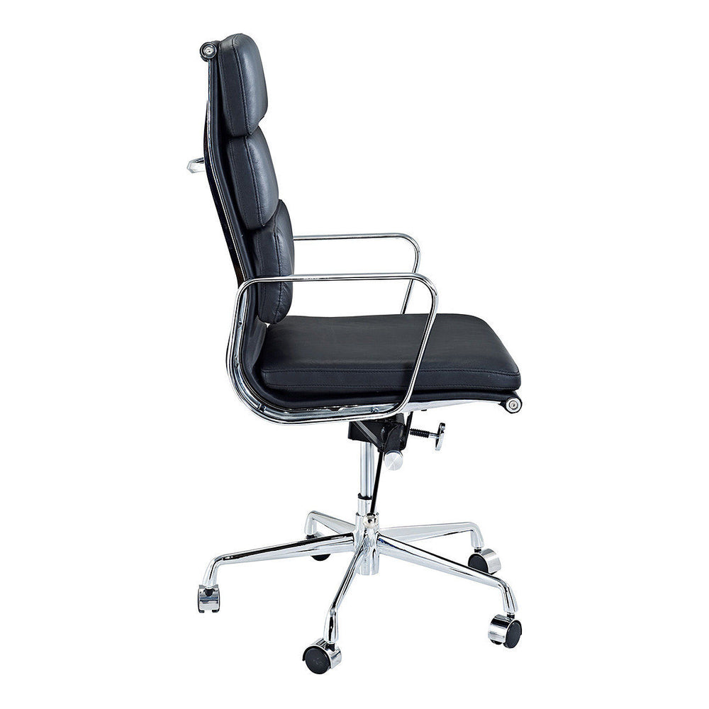Modern Padded High Back Office Chair Black Italian Leather Image 2