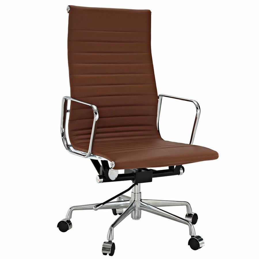 Modern Ribbed High Back Office Chair Terracotta Italian Leather Image 1