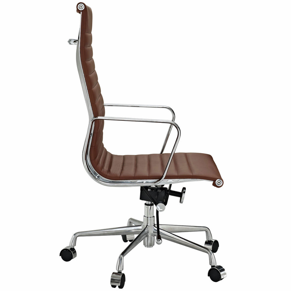 Modern Ribbed High Back Office Chair Terracotta Italian Leather Image 2