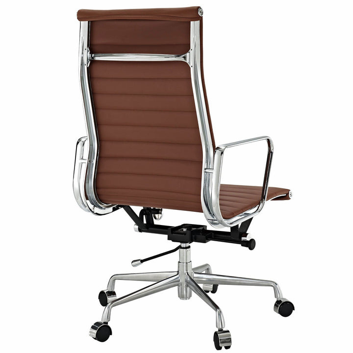 Modern Ribbed High Back Office Chair Terracotta Italian Leather Image 3