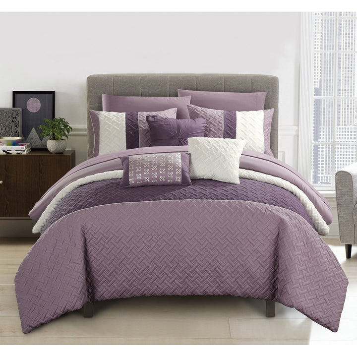 Chic Home Shaila 10 or 8 Piece Comforter Set Color Block Quilted Embroidered Design Bed in a Bag Bedding Image 5