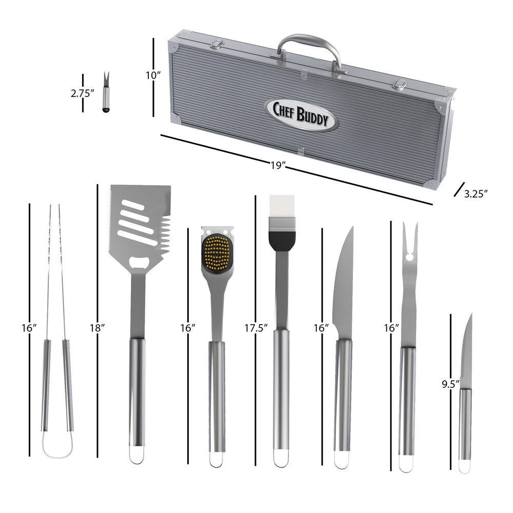 Chef Buddy 19 Piece Heavy Duty BBQ Grilling Tool Set with Case Image 2