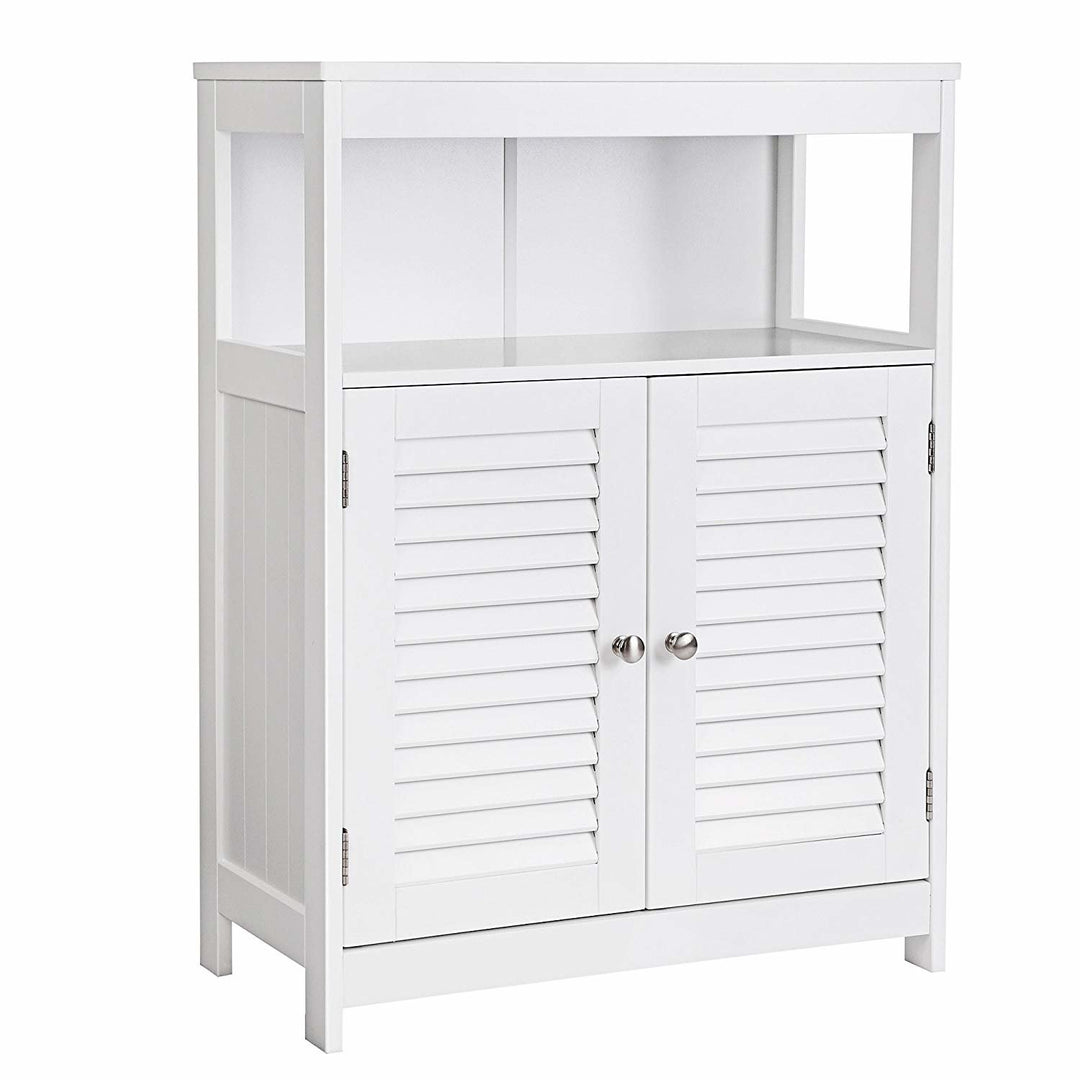 Bathroom Cabinet Storage Floor Cabinet Free Standing with Double Shutter Door and Adjustable Shelf White Image 1