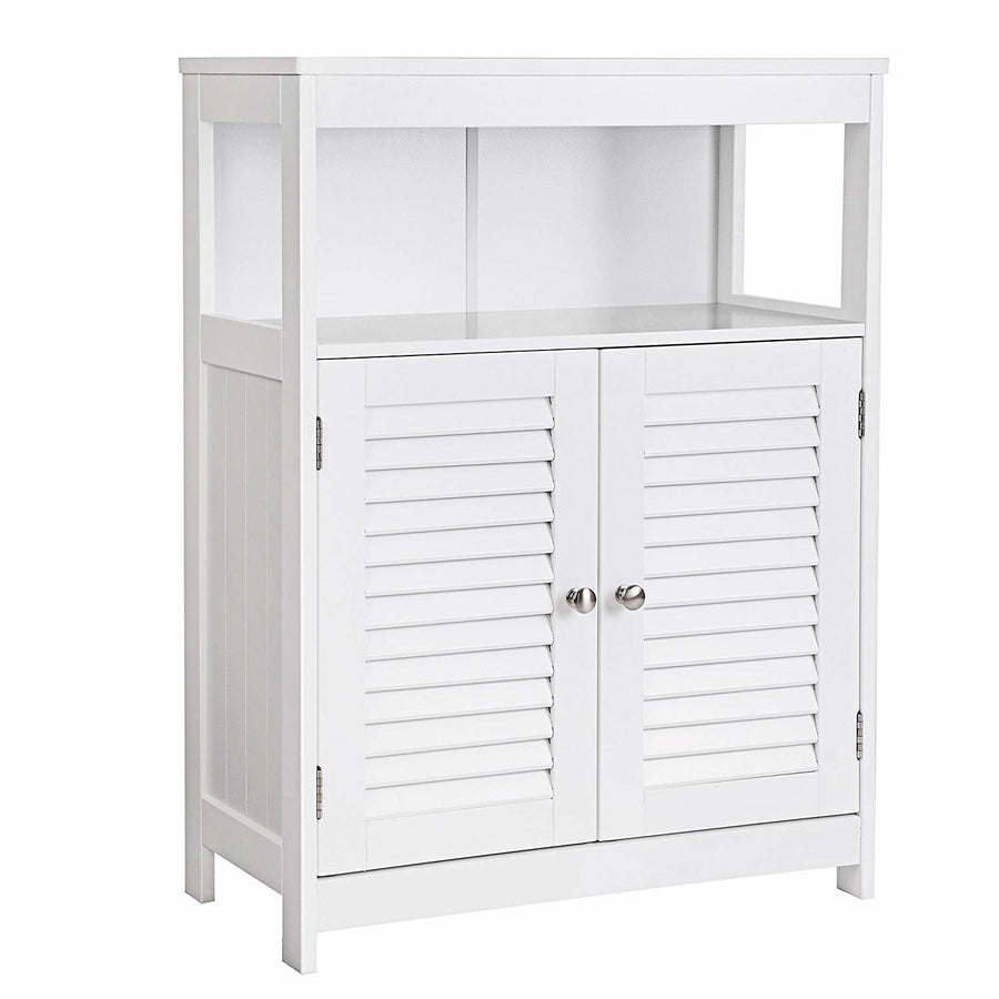 Bathroom Cabinet Storage Floor Cabinet Free Standing with Double Shutter Door and Adjustable Shelf White Image 1