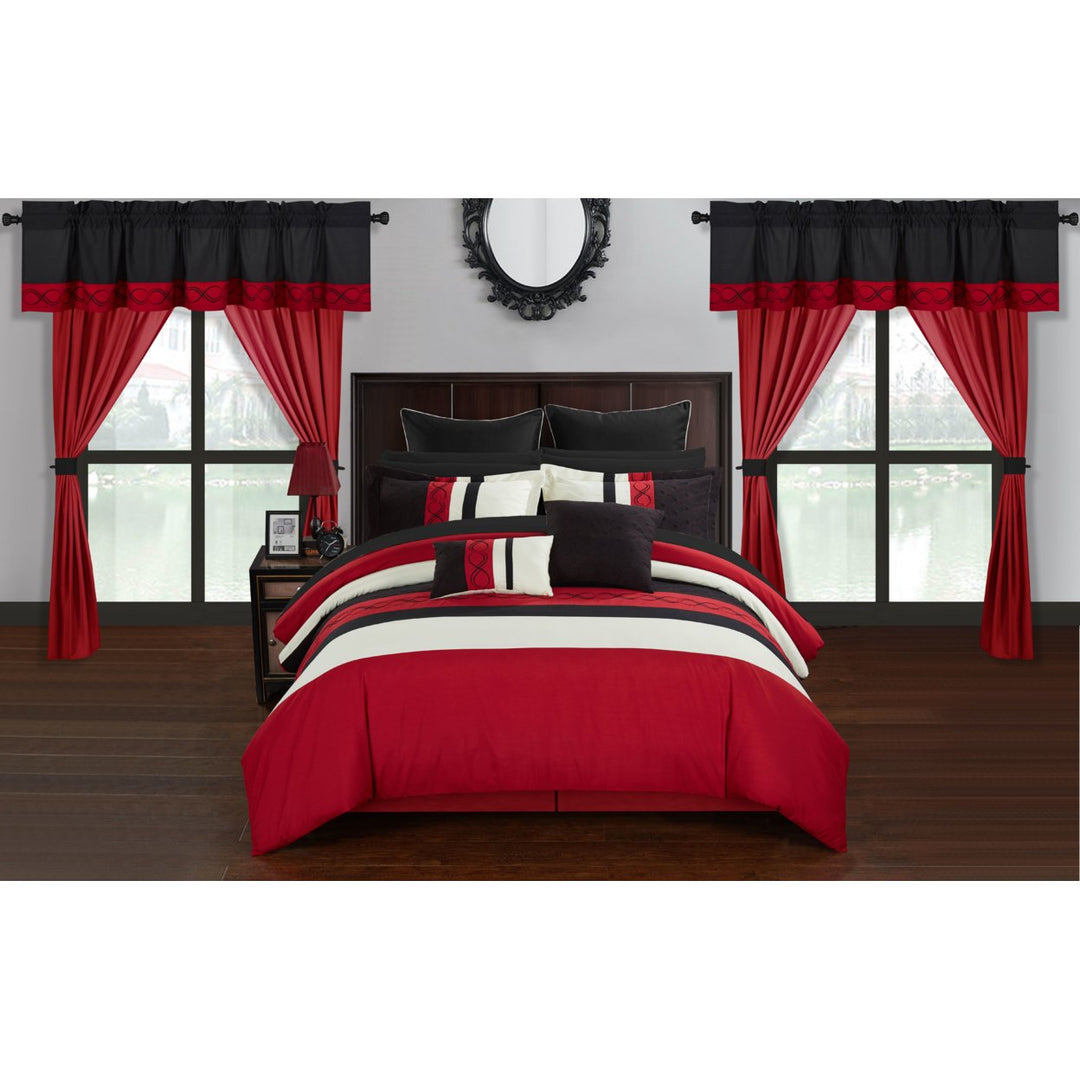 Chic Home Yair 24 Piece Comforter Set Color Block Embroidered Design Complete Bed in a Bag Bedding Image 1