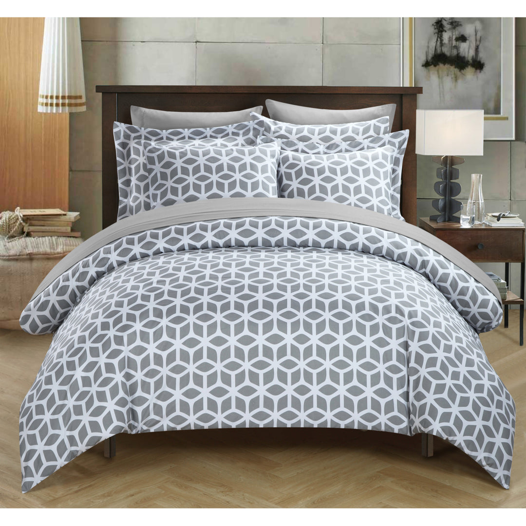 Chic Home Avaline 3 Piece Duvet Cover Set Geometric Diamond Print Design Bedding Zipper Closure Image 1