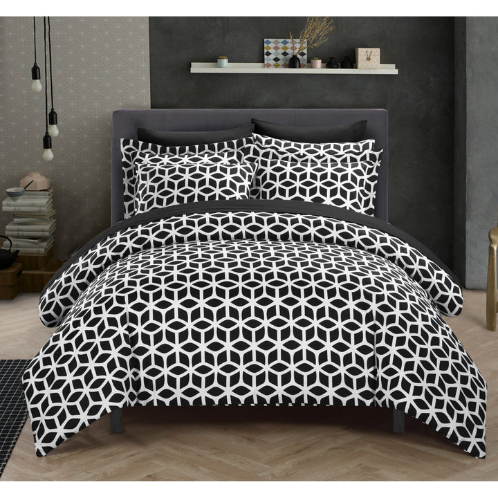 Chic Home Avaline 3 Piece Duvet Cover Set Geometric Diamond Print Design Bedding Zipper Closure Image 2