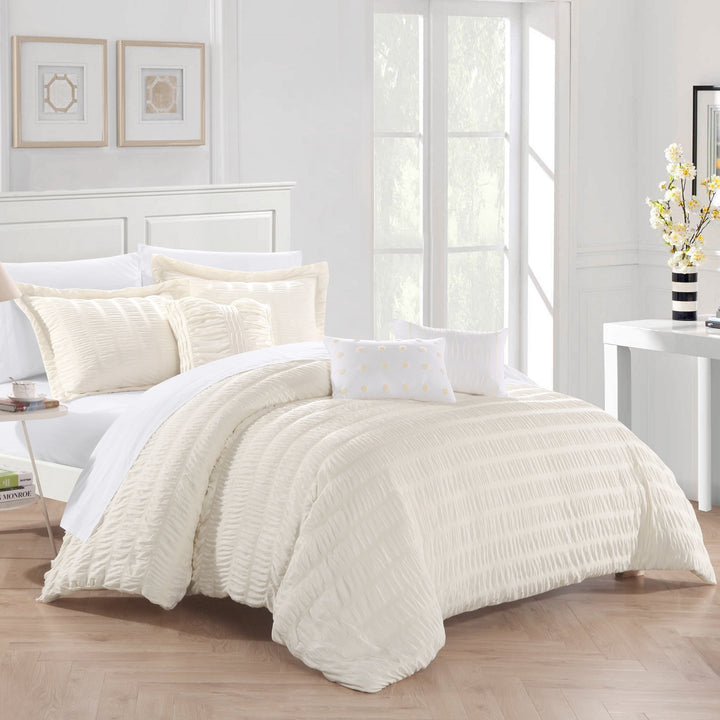 Daza 6 or 5 Piece Comforter Set Striped Ruched Ruffled Bedding Image 2