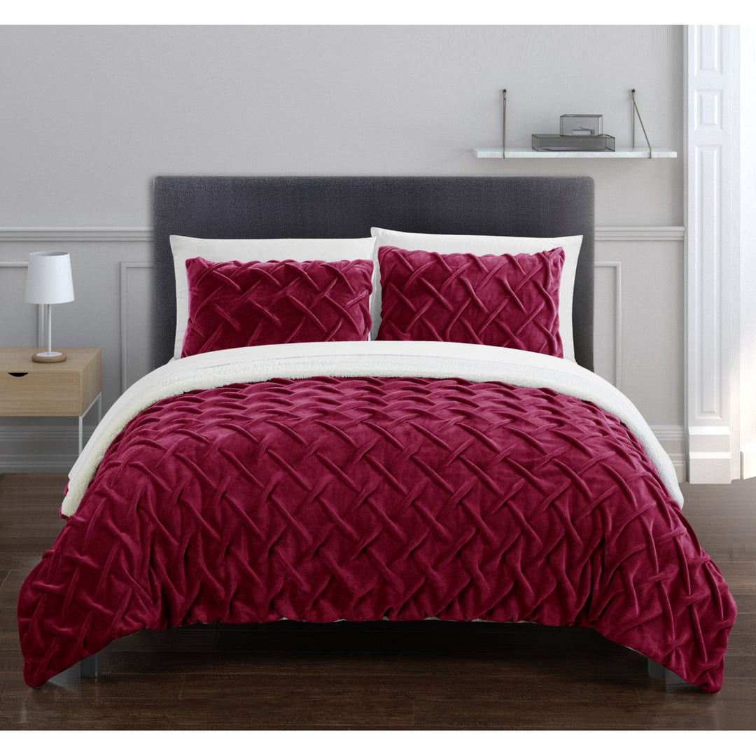 Thirsa 3 or 2 Piece Comforter Set Ultra Plush Micro Mink Criss Cross Pinch Pleat Sherpa Lined Bedding Image 3