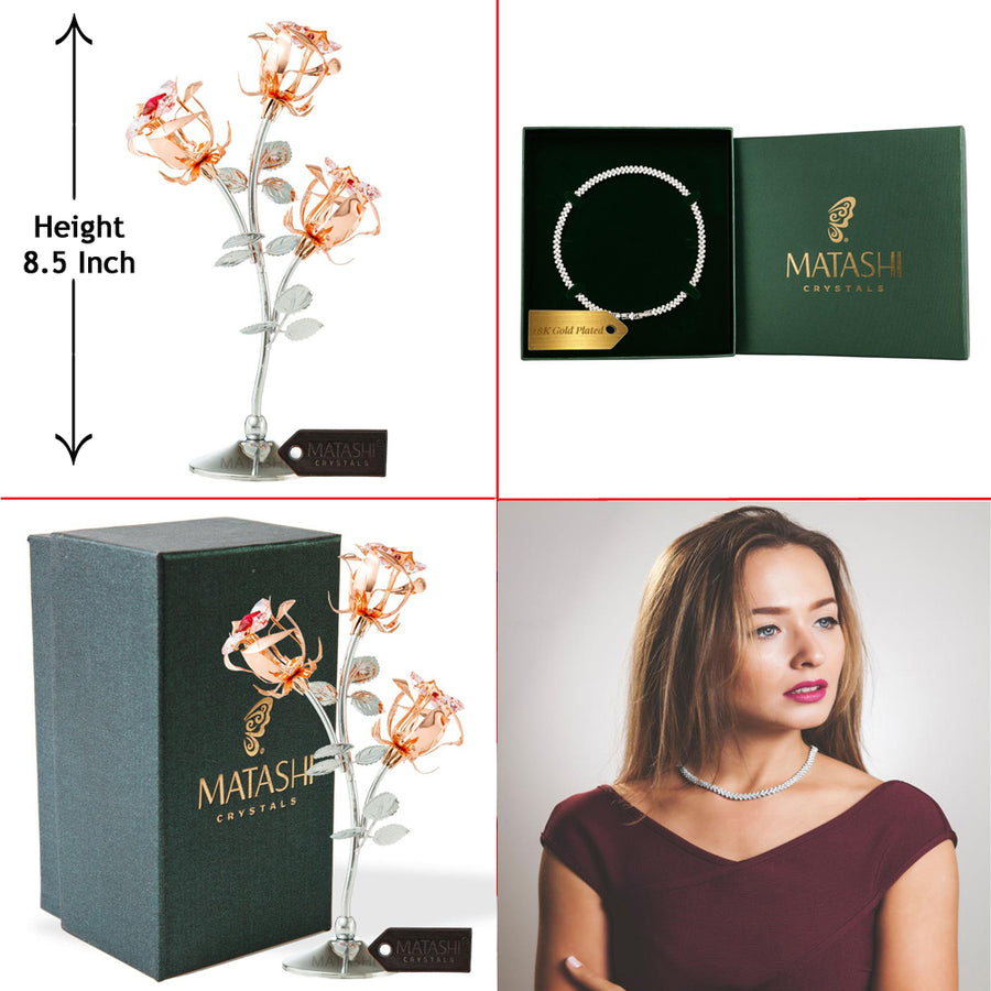 Best Ever Valentines Day Gift - Rose Gold and Chrome Plated Rose Flower with 16" Rhodium Plated Necklace by Matashi Image 1