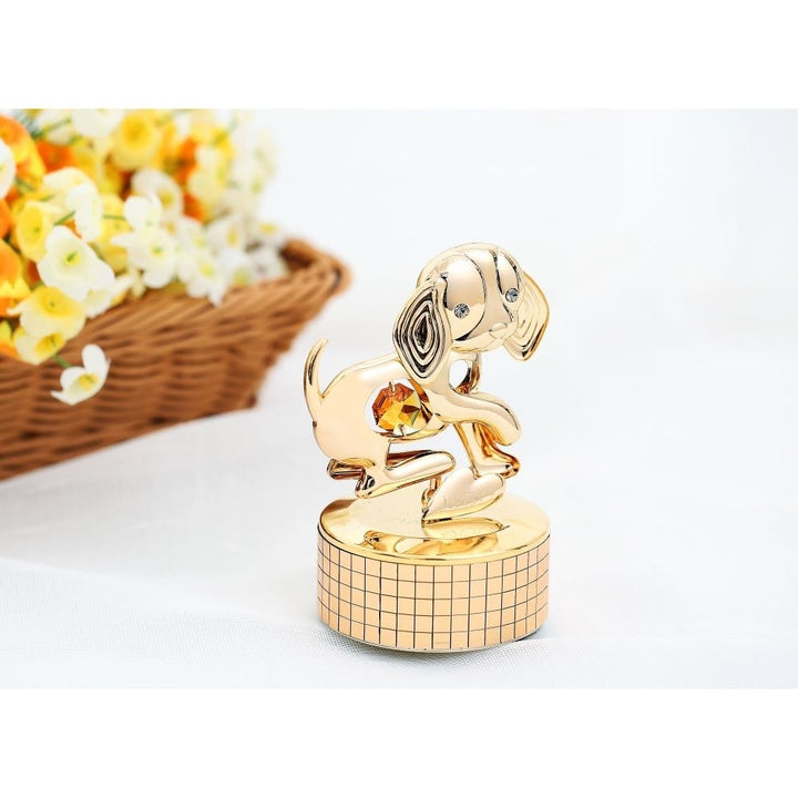 2018 Year of the Dog 24k Gold Plated Dog Music Box plays Love Story Gold Table Top Ornament w/ Gold Crystal Image 5