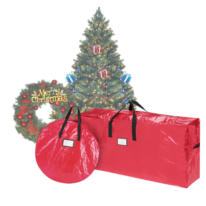 Red Durable 9 Ft Christmas Tree Storage Bag and 30" Inch Wreath Bag Combo Pack Image 1