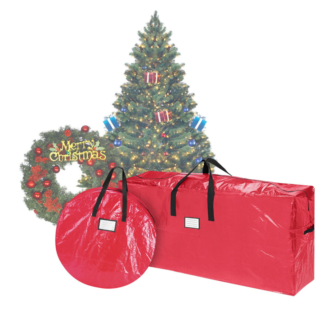 Red Durable 9 Ft Christmas Tree Storage Bag and 30" Inch Wreath Bag Combo Pack Image 2