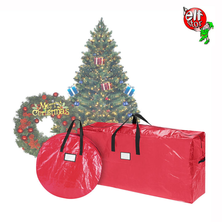 Red Durable 9 Ft Christmas Tree Storage Bag and 30" Inch Wreath Bag Combo Pack Image 3