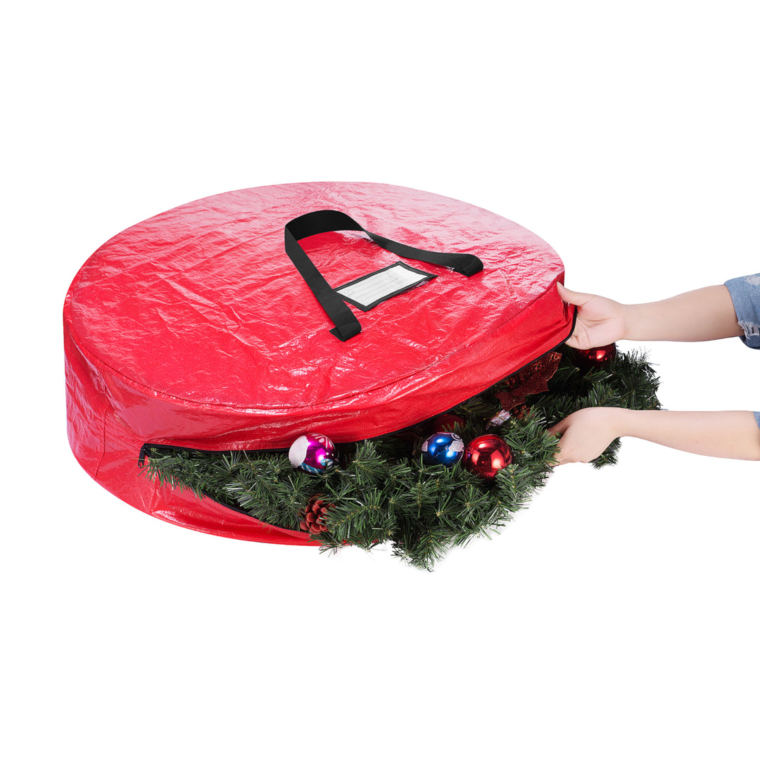 Red Durable 9 Ft Christmas Tree Storage Bag and 30" Inch Wreath Bag Combo Pack Image 7