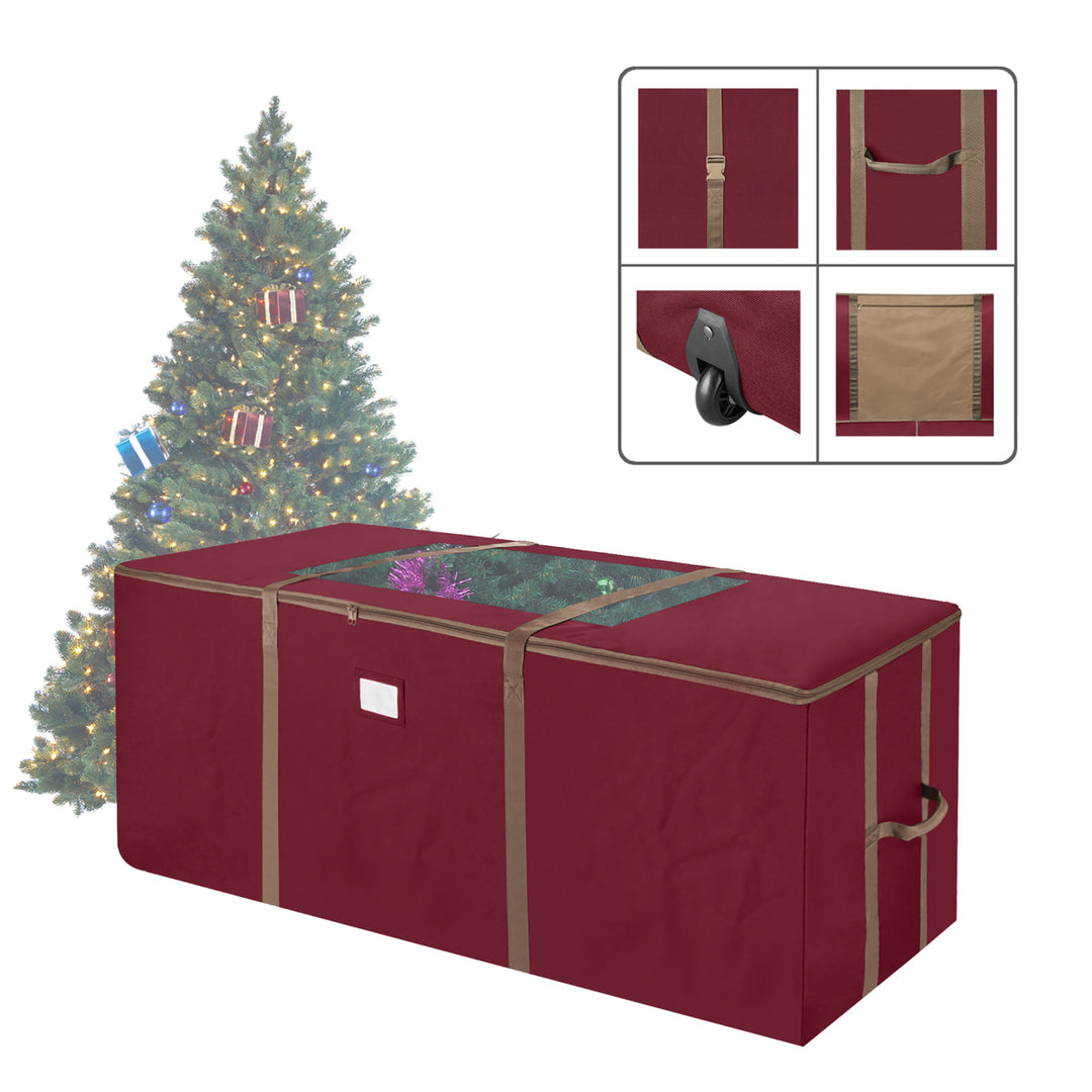 Elf Stor Red Rolling Christmas Tree Storage Duffel Bag w/Window for 9 Ft Tree Image 2