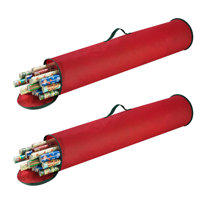 2 Pack Red 40 Inch Christmas Wrapping Paper Storage Bag Tube Handle Zipper Image 4