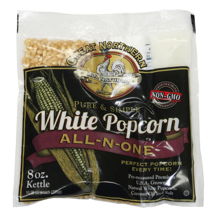 Great Northern Popcorn White Popcorn 8oz 24 Pack Oil Salt All in One Portion Packs Image 1