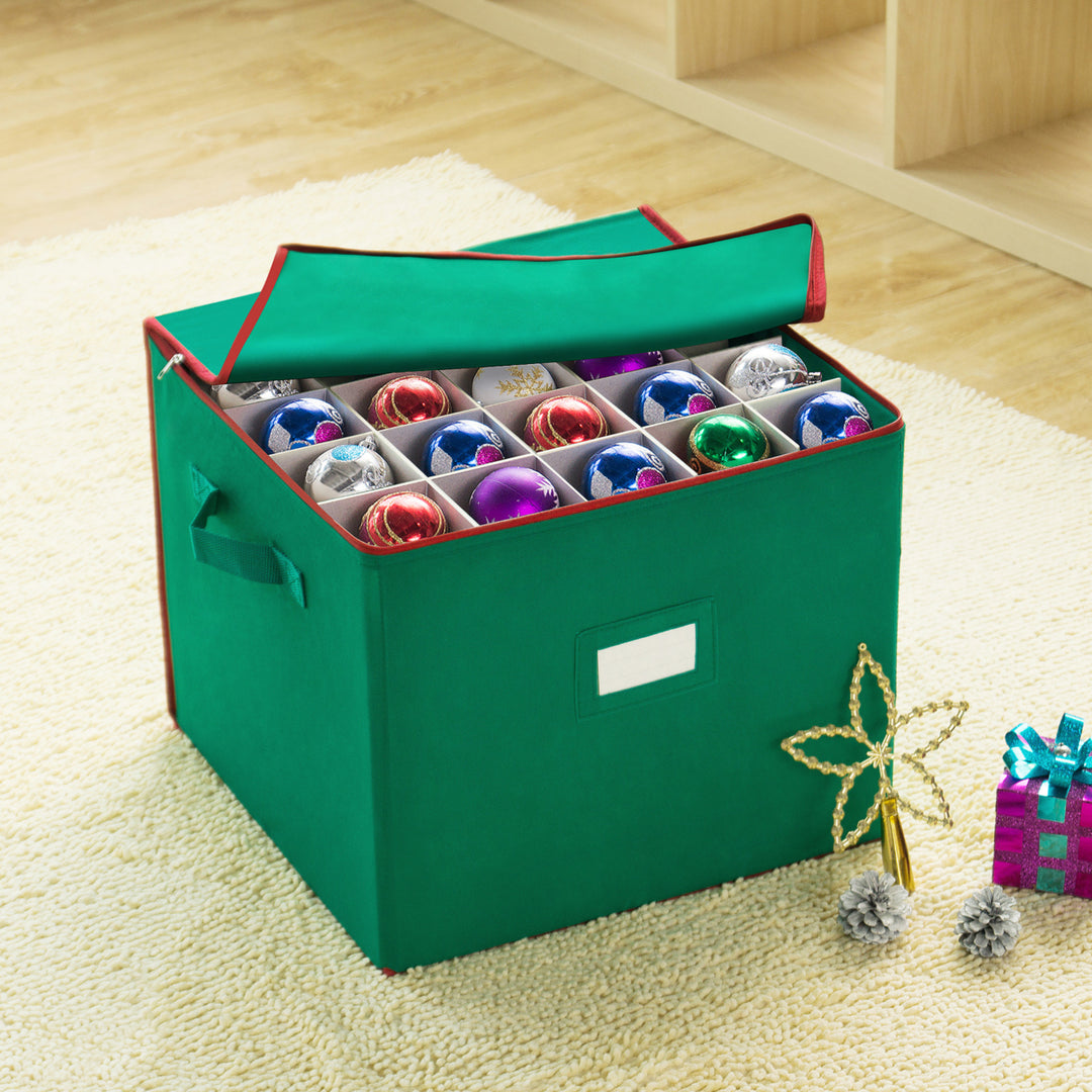 Tiny Tim Totes Christmas Ornament Storage Chest Holds 75 Balls w/ Dividers Green Image 6