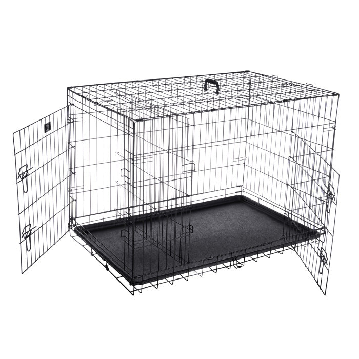 Pet Trex 42" Folding Double Door Pet Crate Heavy Gauge Wire Black Kennel Cage Image 1