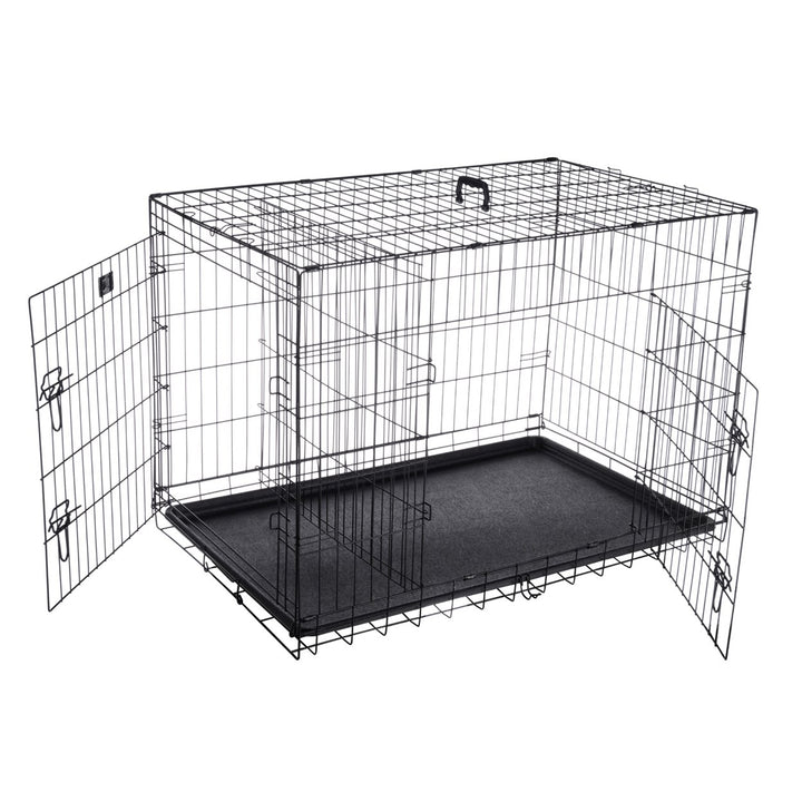 Pet Trex 42" Folding Double Door Pet Crate Kennel Cage for Dogs, Cats, Rabbits Image 2