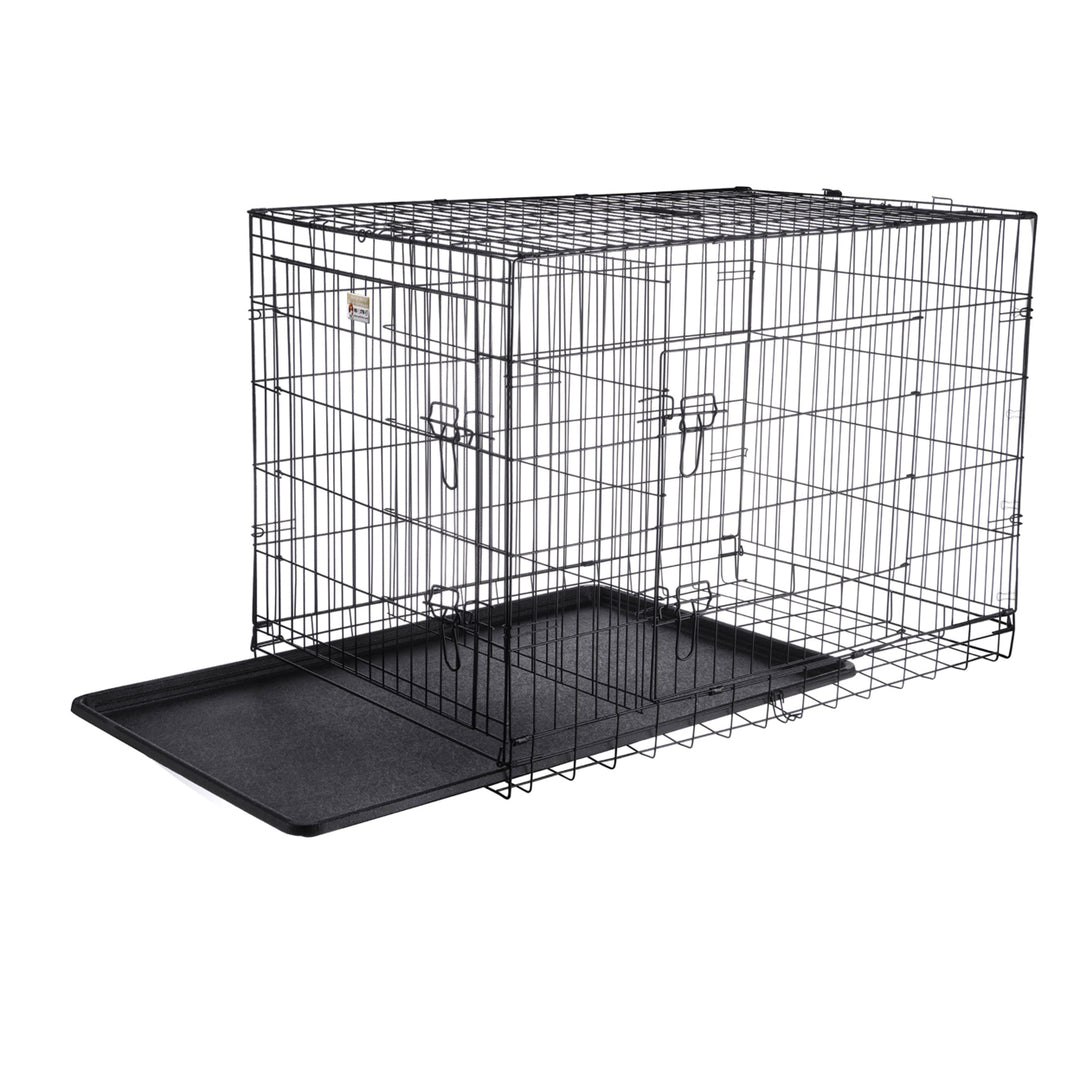 Pet Trex 42" Folding Double Door Pet Crate Heavy Gauge Wire Black Kennel Cage Image 3