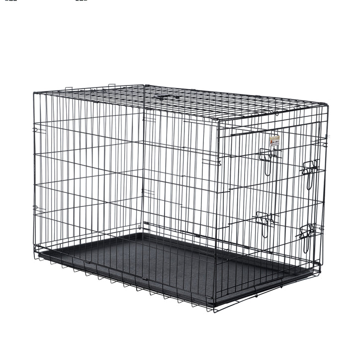 Pet Trex 42" Folding Double Door Pet Crate Heavy Gauge Wire Black Kennel Cage Image 6