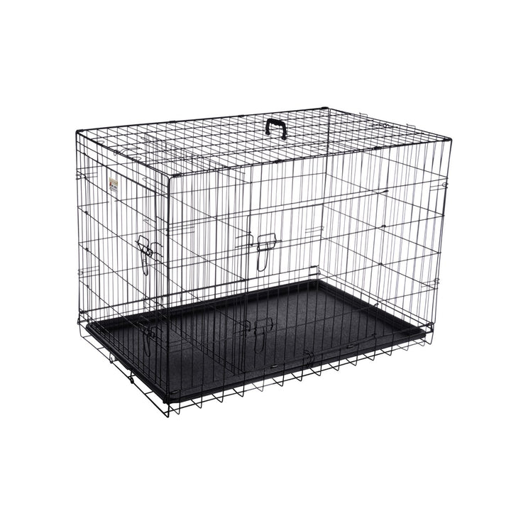 Pet Trex 42" Folding Double Door Pet Crate Heavy Gauge Wire Black Kennel Cage Image 7