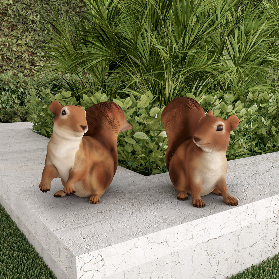 2 Squirrel Statues Resin Animal Figurines for Garden Flower Bed Outdoor Lawn Image 1